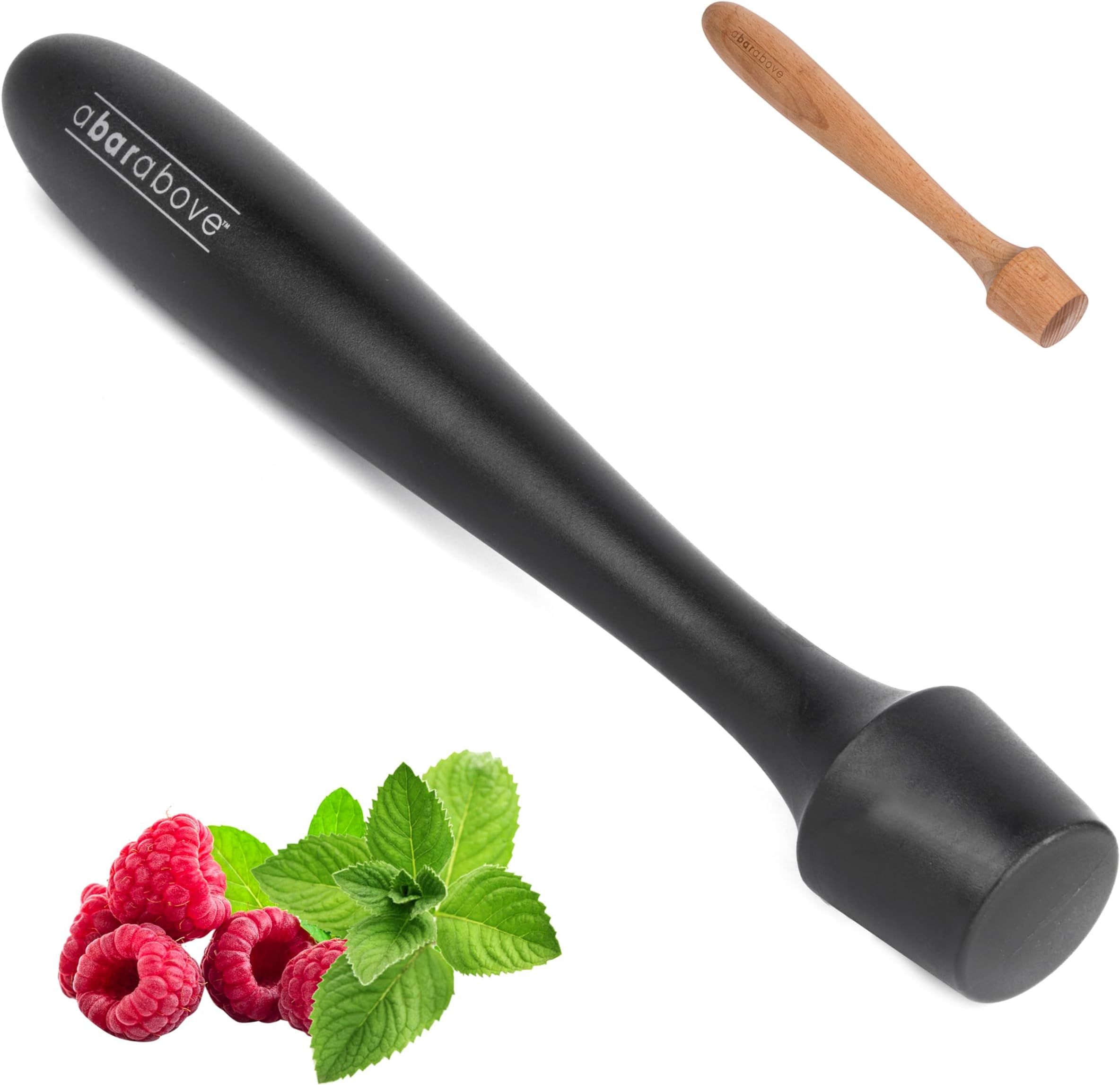 Black Muddler for Cocktails, 12-Inch Long Cocktail Muddler, Perfect to Crush Fruit, Pressing Mint and Sugar Cubes, Mint Muddler to Make Mojitos, Essential Bar Tools for Bartender Set