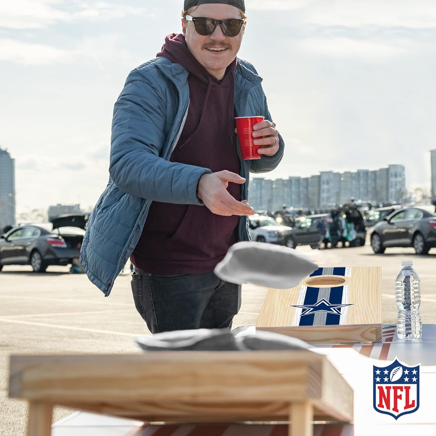Wild Sports NFL Football Dallas Cowboys 1' x 2' Travel Size Solid Wood Cornhole Set with Direct Print HD Team Graphics – Great Gift for Any Sports Fan! Bean Bag Toss Family Games for Outdoor Play