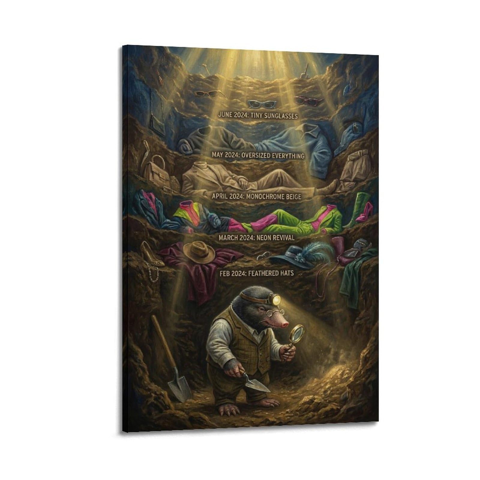 XKUGA Surreal Vintage Animal Poster Mole Culture Excavation Modern Decorative Canvas Prints - Ideal Wall Art for Family, Man Cave, Game Room, Boys & Girls Bedroom 24x36inch(60x90cm)