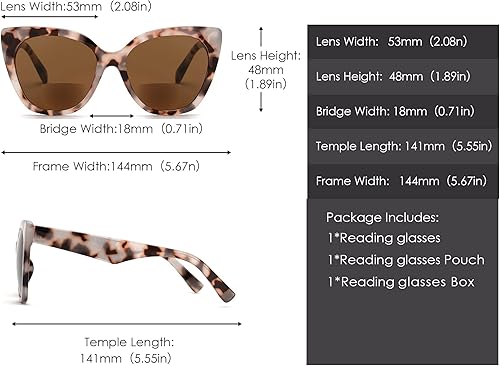 Miniatura 6 de JM Lentes de lectura bifocales clásicos, de gran tamaño, estilo ojo de gato, lentes de sol para mujer