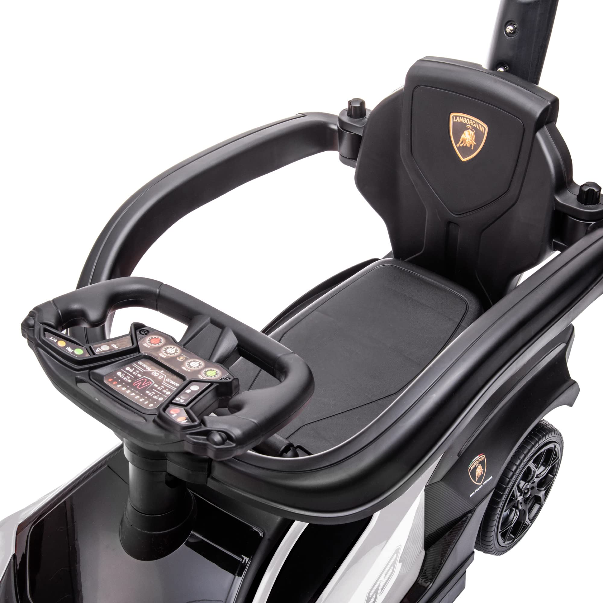 AIYAPLAY 2 en 1 Coche Correpasillos para Niños 12-36 Meses Lamborghini Essenza SCV12 Andador Empujador con Bocina Mango de Empuje y Barandilla Extraíbles 86,5x40x89,5 cm Blanco y Negro