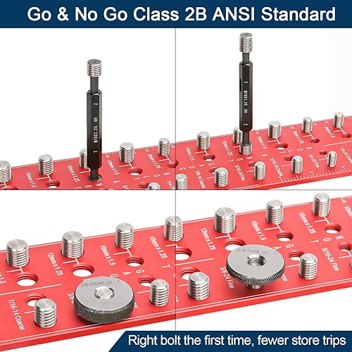 Miniatura 3 de Comprobador de roscas  Medidor de identificación de tuercas y pernos a prueba de óxido con pernos SUS304 de grado profesional y base de aluminio