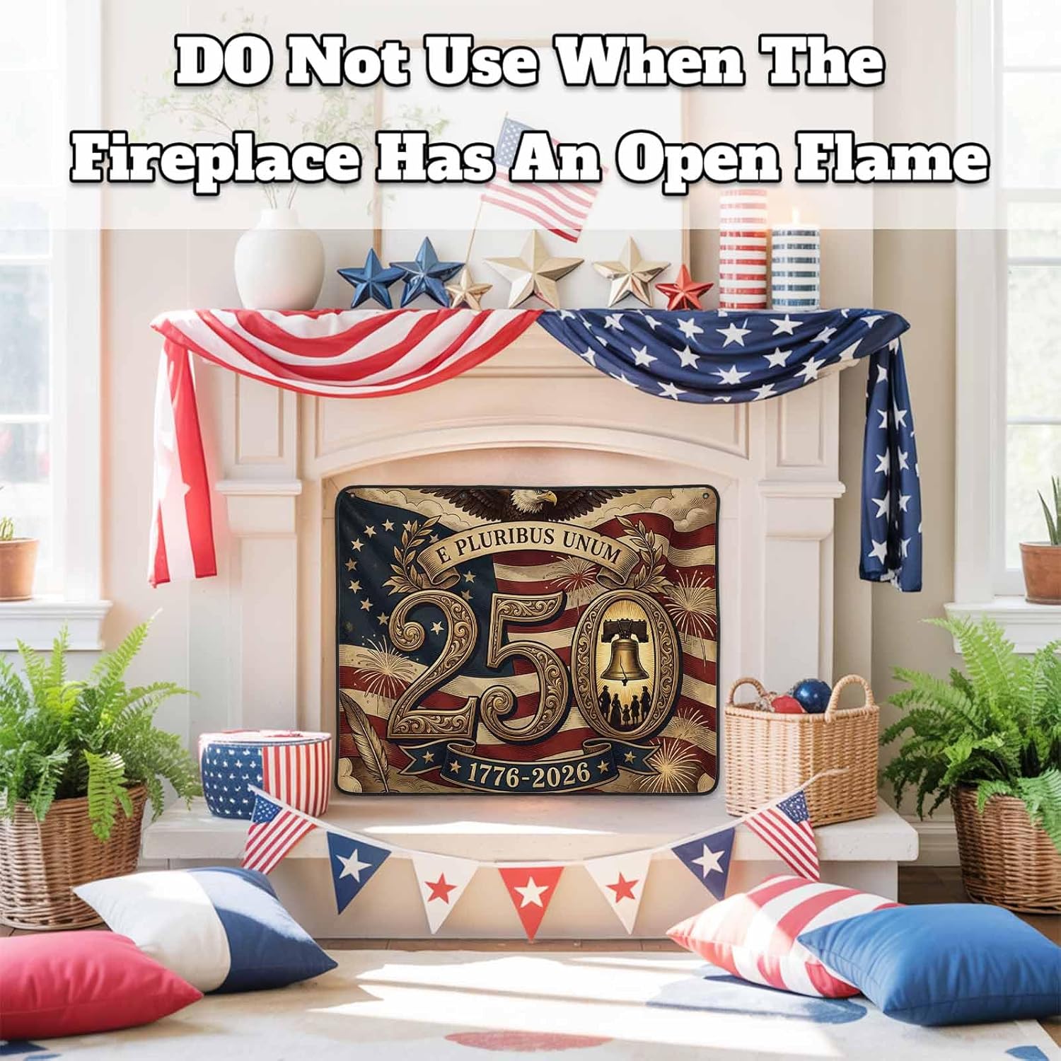 4th of July Magnetic Fireplace Cover 250th Anniversary Fireplace Screen Retro American Flag Eagle Insulation Fireplace Blocker Save Energy Fireplace Draft Stopper Covers for Living Room 36x30 Inch