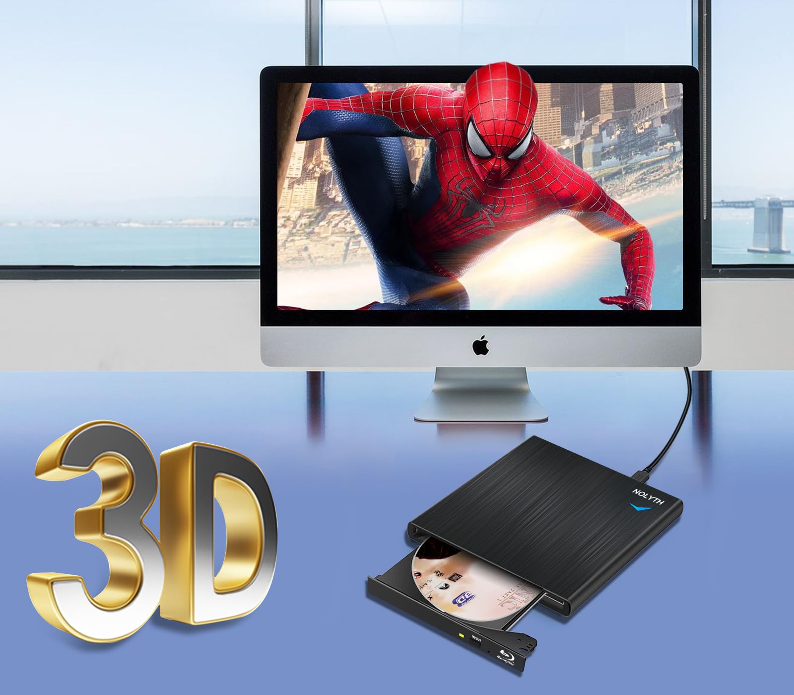 Bluray Laufwerk Extern, Externes Blu Ray Laufwerk Bluray Brenner Extern mit 1 Audio 2 USB Slots, USB C Externe Blu-ray Laufwerke Bluray Player für Laptop Mac PC Windows MacBook
