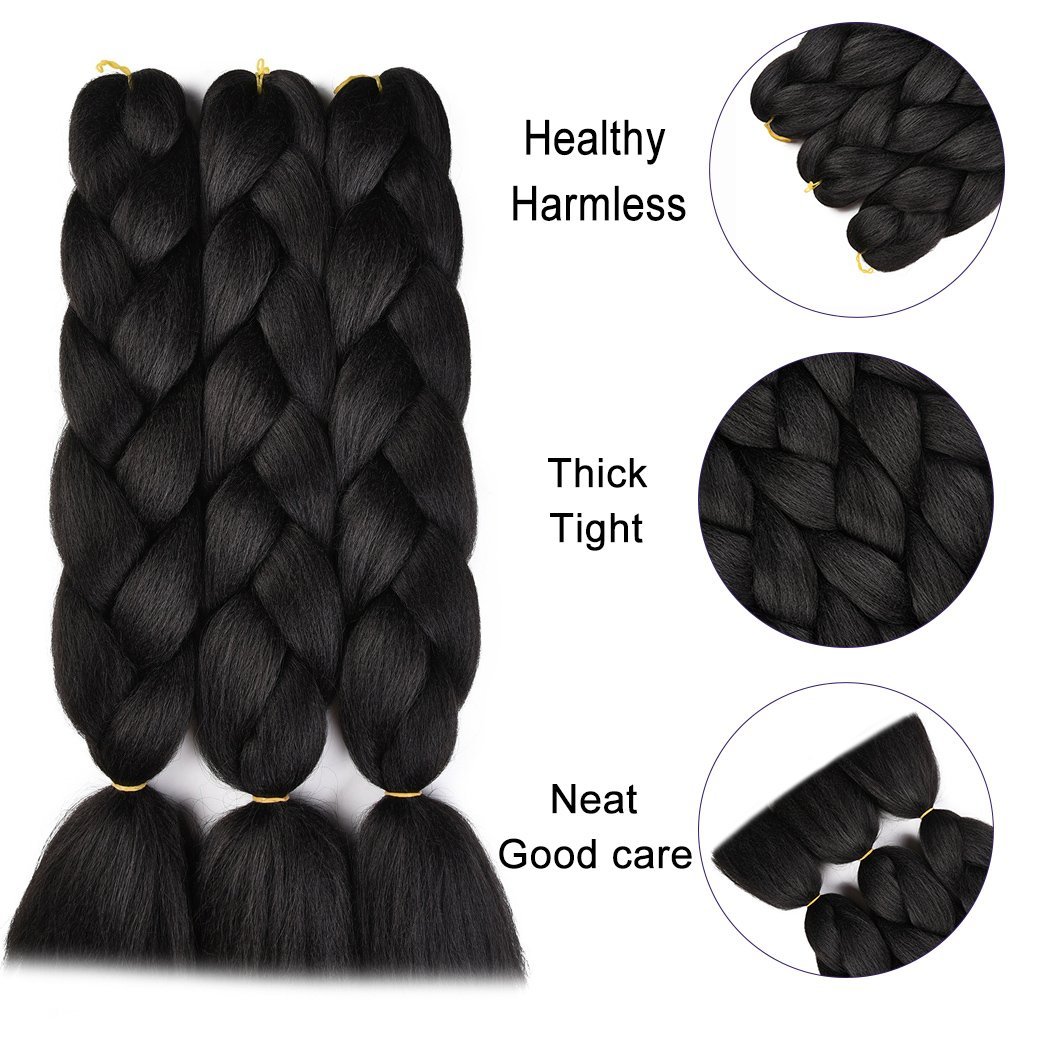 Crаzу Clеаrаnсе SuCoo Kanekalon Jumbo Braiding Hair Extensions High Temperature Fiber Crochet Twist Braids With Small Free Gifts 24inch 3pcs/lot(Black)