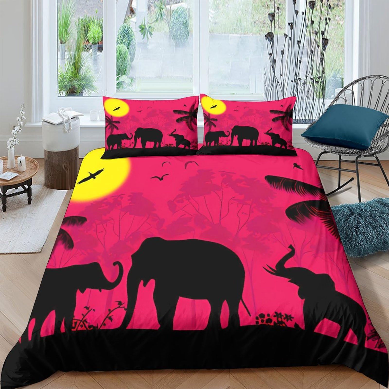 Housse de couette éléphant infroissable avec fermeture éclair pour lit double