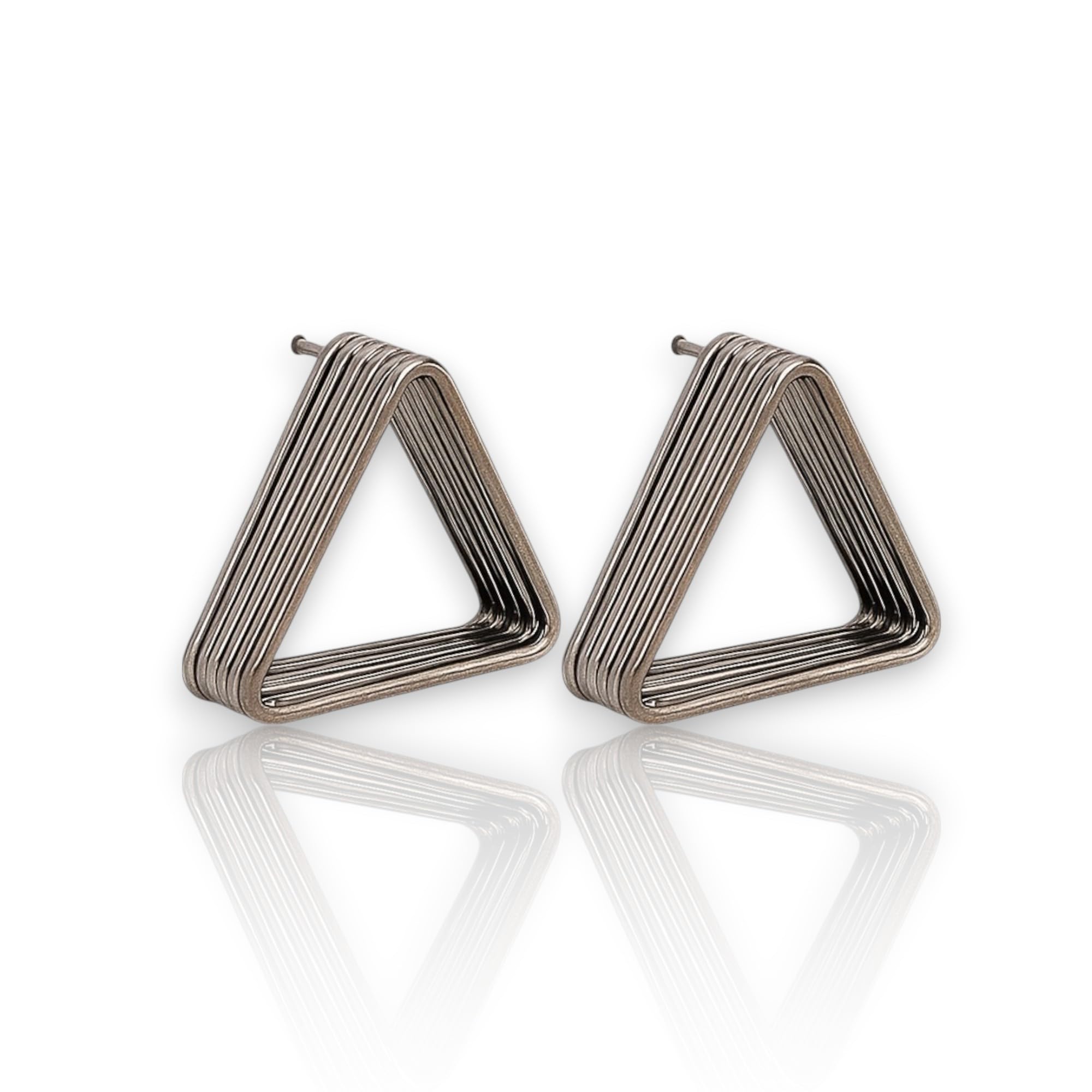 Triangle Hoop Earrings, Metallic Silver, Geometric Design, Earrings For Women