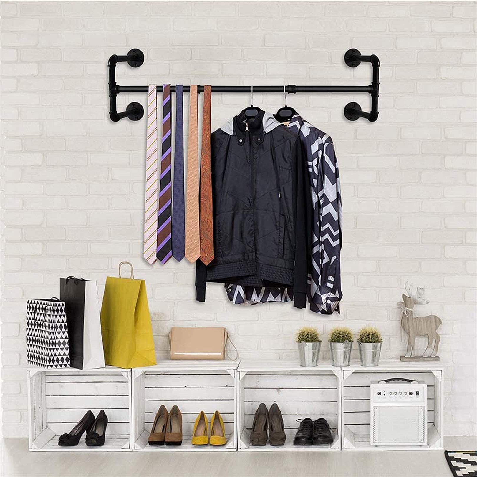 SoBuy Wandmontierter Kleiderständer - 3 Stangen & 3 Ablagen, Industrial Schwarz 168cm