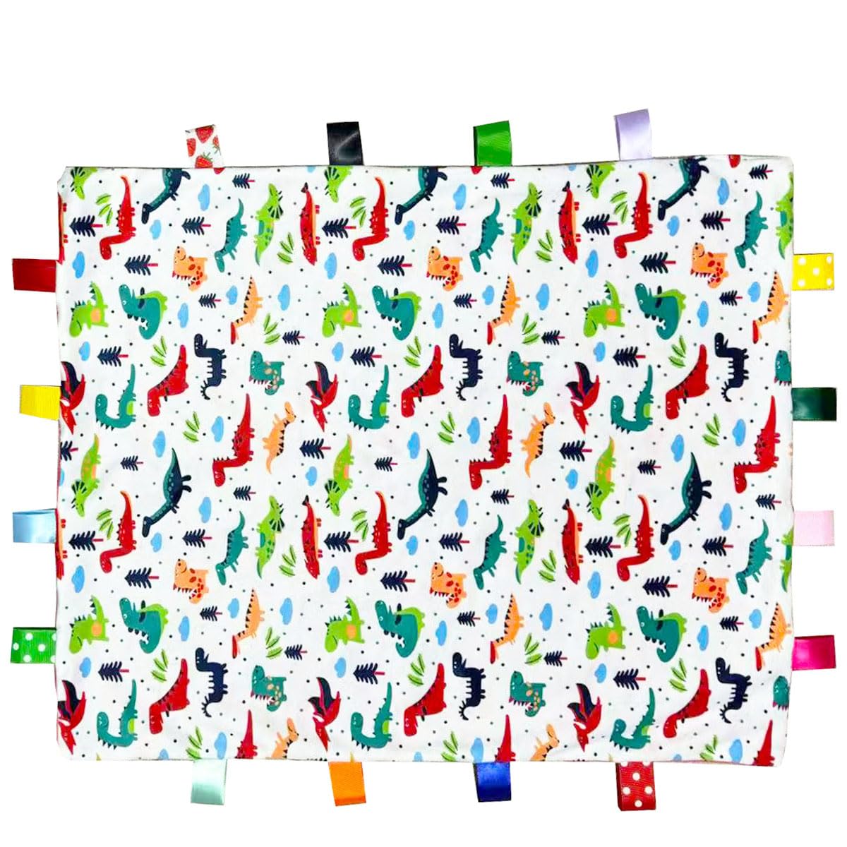 Winsation Tag Blankets for Babies, Cute Dinosaur Taggy Blanket, Soft Blanket with Tags for Boys and Girls Gift
