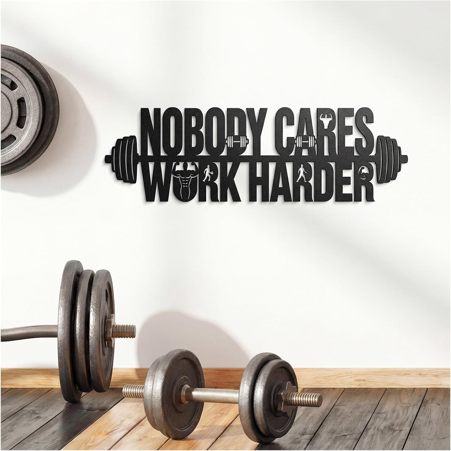 MDFUGEG Nobody Cares Work Harder Metal Gym Motivational Wall Art-Inspirational Wall Decor for Home Gym,Dorm,Office-Ideal Fitness Gifts