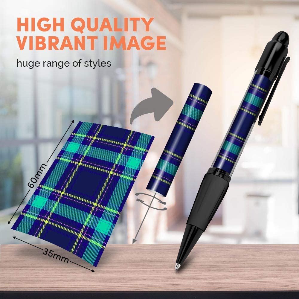 Destination Vinyl Ltd 4 x Matching Ballpoint Pens - Blue Teal Tartan Scottish Print #16029, Multicolor - Image 2