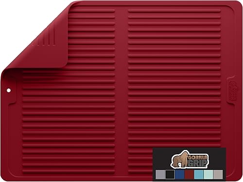 Gorilla Grip Tapete de secado de platos para encimera de cocina, 18 x 16 pulgadas, almohadilla de silicona antideslizante de secado rápido para