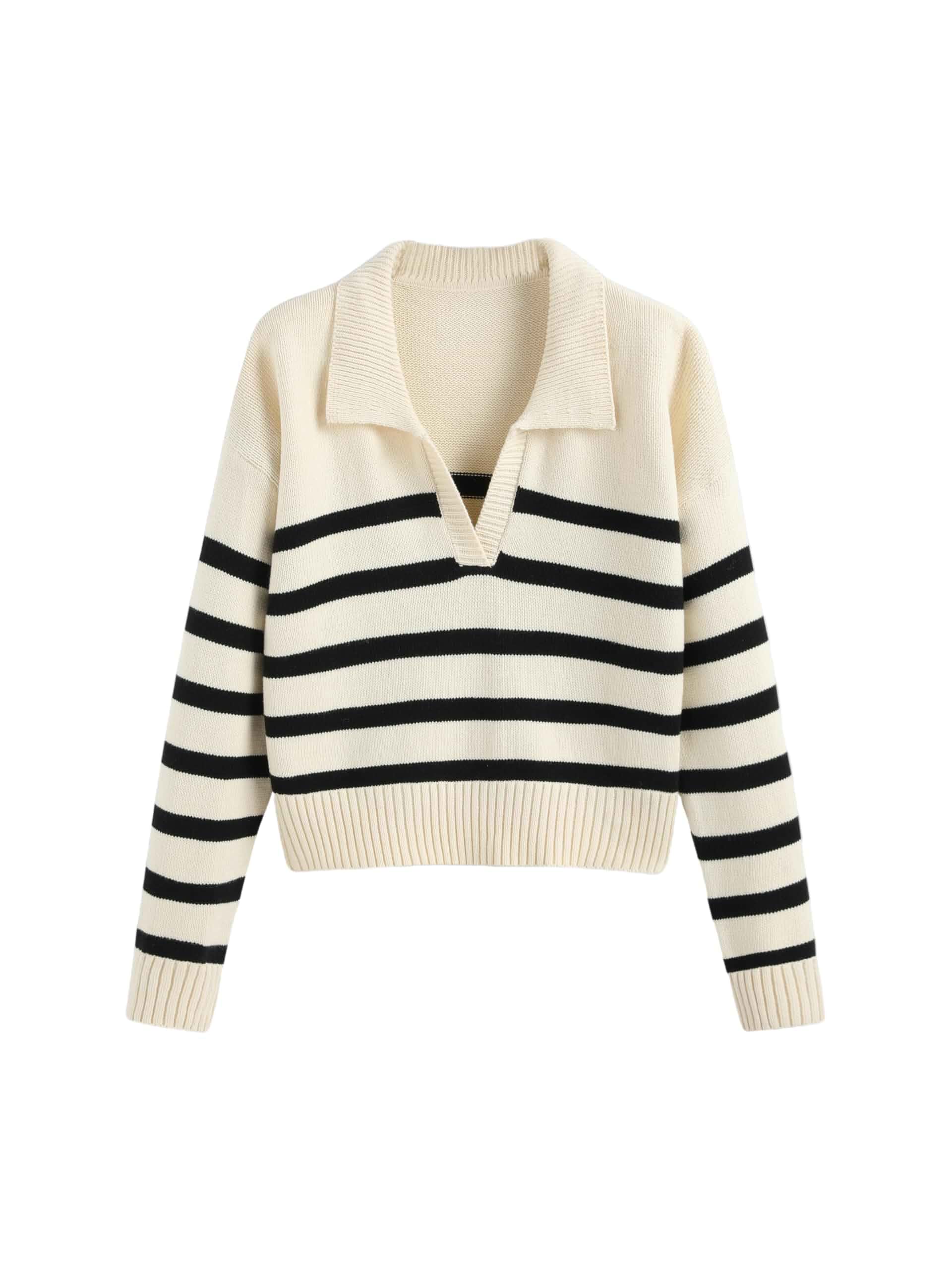 CIDER Women’s Polo Sweater Striped Collared Pullover Tops | Lightweight,Long Sleeve,V Neck,Fall Fashion,Winter Outfits