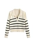 Women’s Polo Sweater Striped Collared Lightweight Long Sleeve V Neck Pullover Fall Sweater Tops 2025