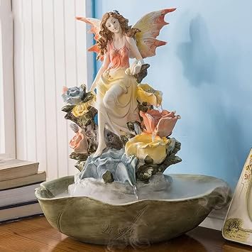 MARURY Flower Fairy Creative Resin Desktop Fountain, Desktop Small Rockery Simulation Tree Flowing Water Angel Decoration, for Room Office House Warming