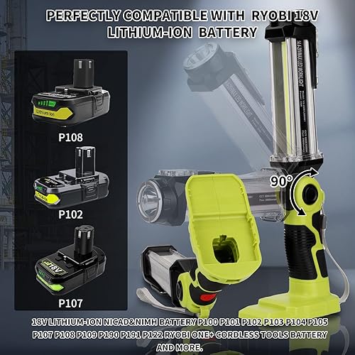 Miniatura 2 de Taingwei Luz de trabajo LED de 2000LM para batería Ryobi 18v, linterna de 25W para camping, reparación de automóviles, iluminación de emergencia y