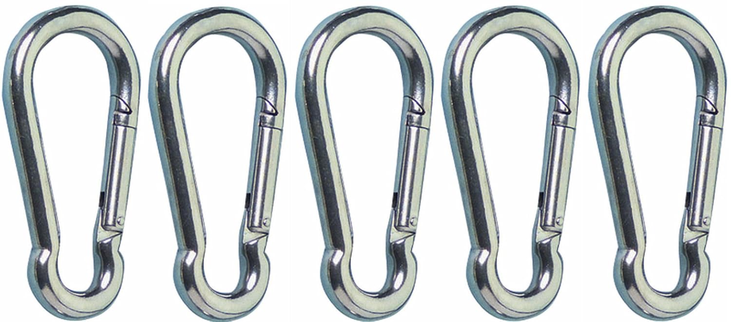 316 Stainless Steel Spring Snap Hook Carabiner (10x100mm (4”x 3/8”), 10-Pack)