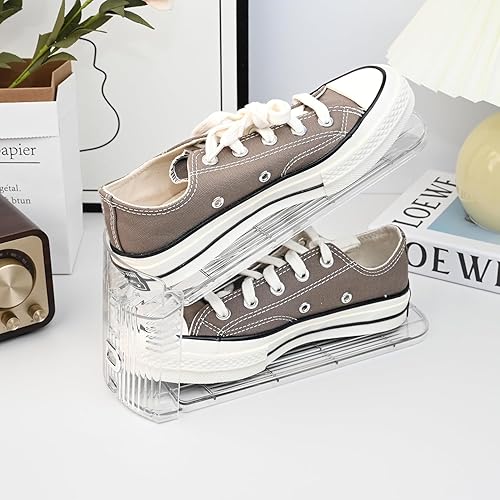 Miniatura 4 de Organizador de ranuras transparentes para zapatos, paquete de 24 apiladores de zapatos ajustables y almacenamiento de zapatos que ahorra espacio