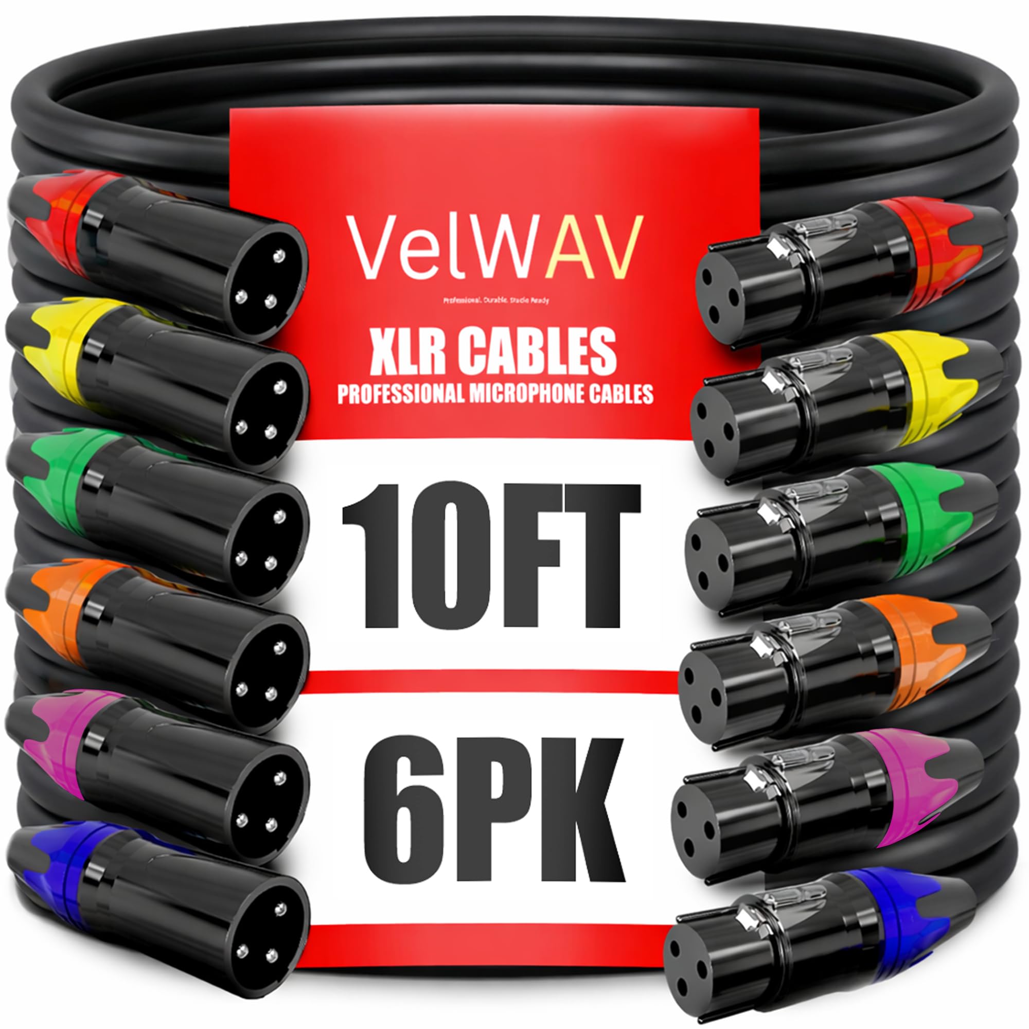 XLR-Kabel – 6er-Pack, 3 m professionelle Mikrofonkabel mit mehrfarbigen Spitzen, HiFi-Sound, 3-poliger Stecker auf Buchse, XLR-Mikrofonkabel-Set, sauerstofffreie Kupferverdrahtung, langlebige