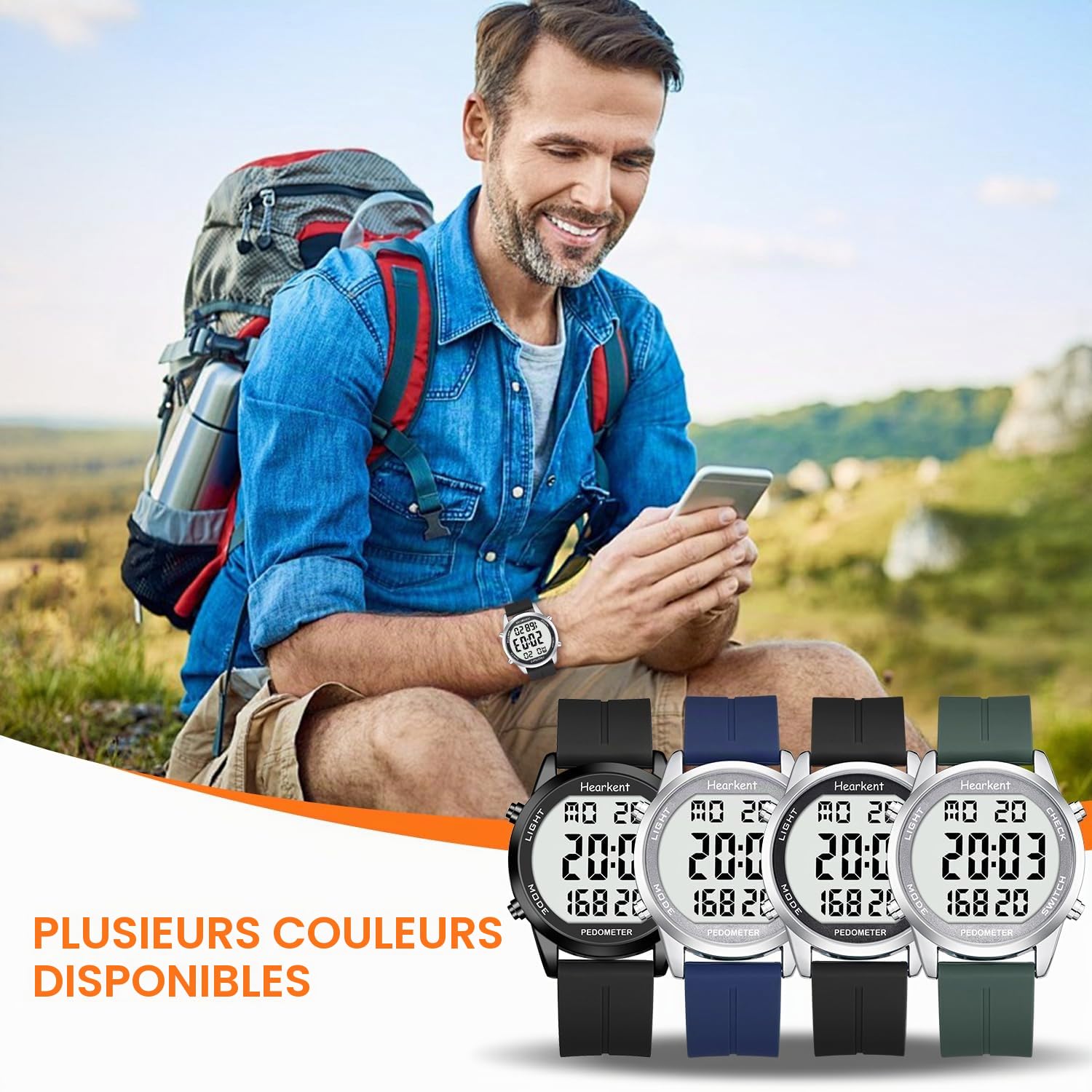Montre podomètre pour personnes âgées - Aucune application nécessaire - Compteur de pas, de calories et de grands chiffres LCD