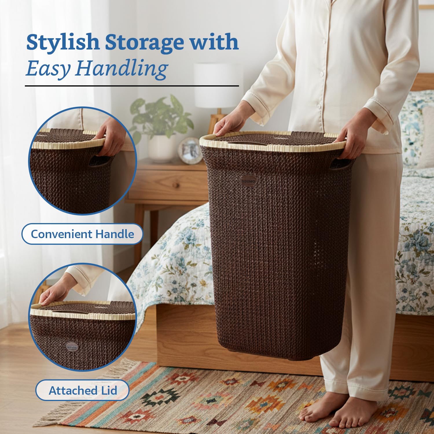 Amazon Brand - Solimo Knit Laundry Basket - Big - 55 Litres - 44 Cm X 35 Cm X 61 Cm | Dark Brown - Plastic 3