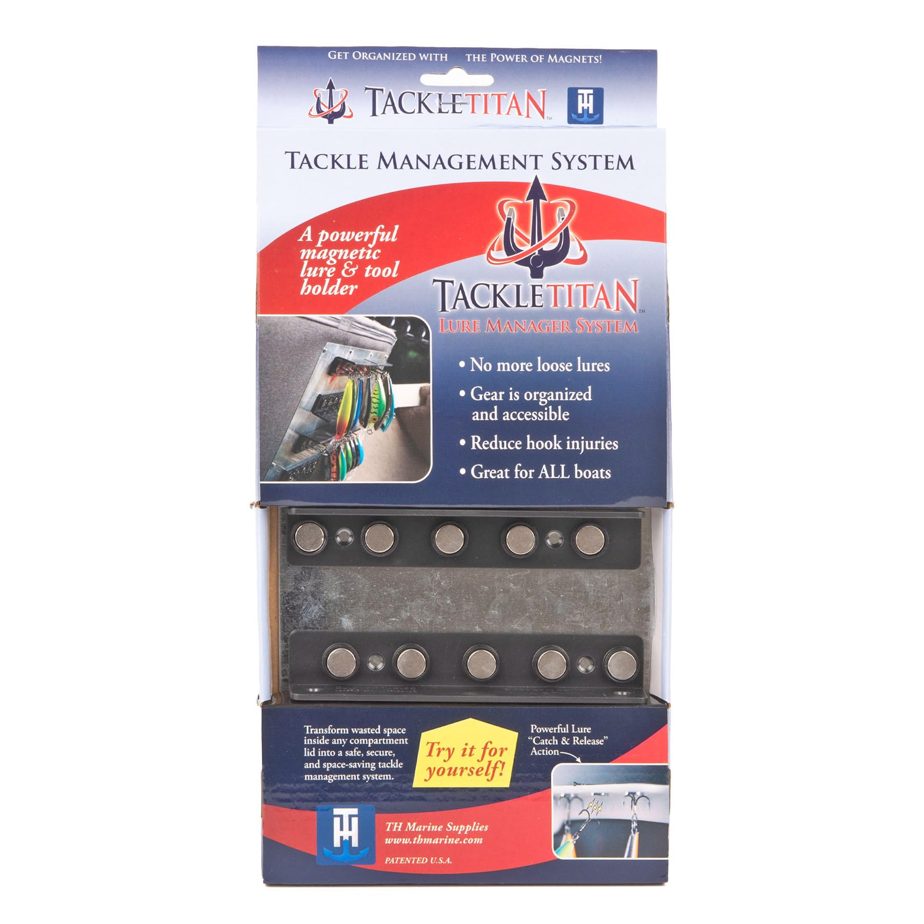 T. H. Marine Tackle Titan Système de Rangement pour leurres – Support magnétique pour leurre de pêche monté sur Bateau – Peut être configuré pour s'adapter à n'importe Quel Bateau ou Quai – Noir