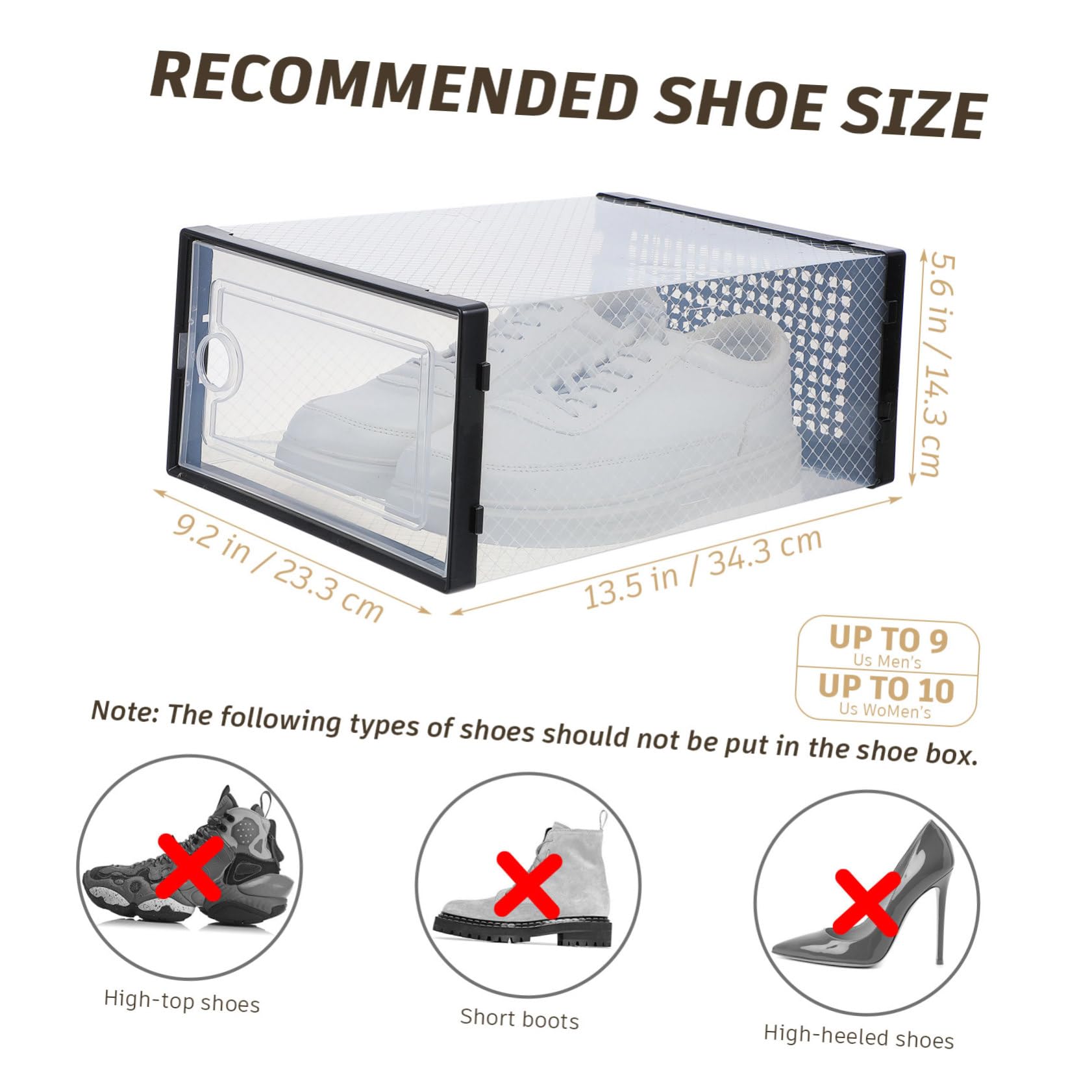 Alipis Plastique Boîte à Chaussures Noir Empilable 6 Pièces