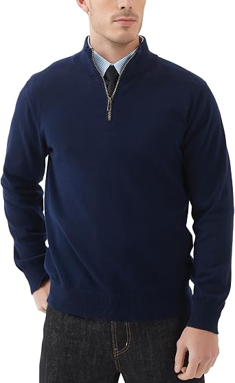 Kallspin Mens Quarter Zip Sweater Pullover Pure Cotton Long Sleeve Sweater Knit Lightweight Casual Business Style