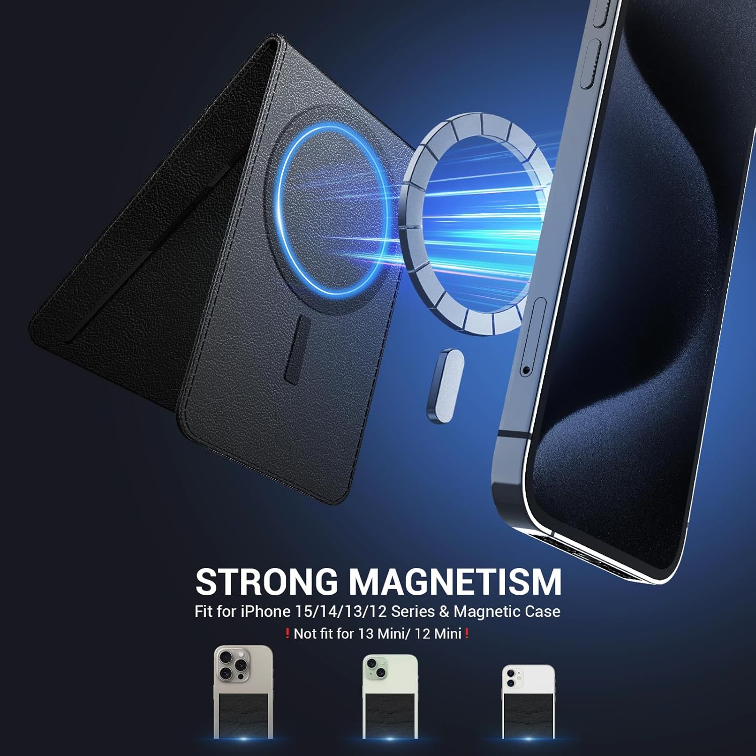 YINHEXI for Magsafe Wallet & Phone Stand, Adjustable Magnetic Wallet with RFID Blocking, PU Leather, 3 Card Slots, Transparent ID Window, Essential Phone Accessories, Strong Magnet - Image 2