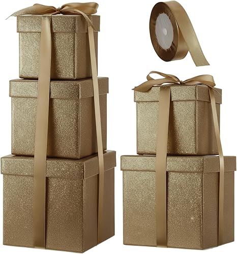 Vista 70 de Cholemy 5 cajas de regalo para Navidad con tapa y cinta, cajas de anidación cuadradas de tamaño mixto, cajas de envoltura de regalo, cajas 5