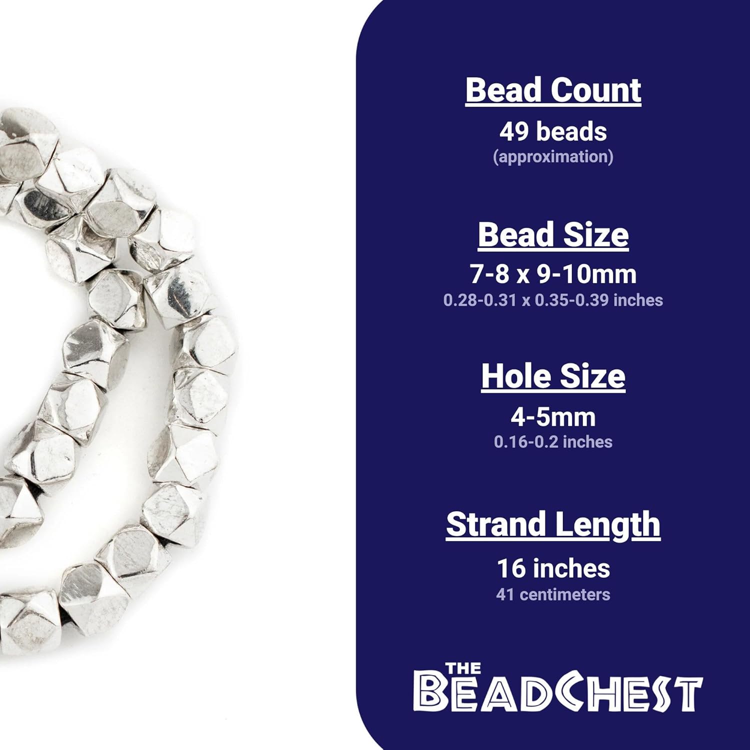 The Bead Chest Shiny Silver Diamond Cut Beads (9mm, Large Hole)