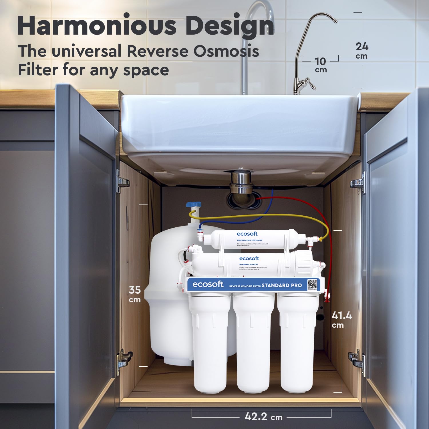 Ecosoft Standard PRO filtr odwróconej osmozy, z pompą i metalową kratką, dodatkowa ochrona systemu
