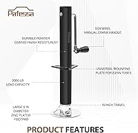 Vista 3 de Gato de lengua para remolque, capacidad de elevación de 2000 libras, marco en A de elevación de 15 pulgadas, resistente - Gato de remolque manual
