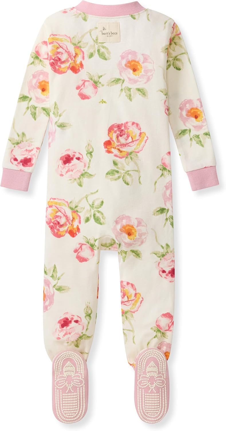 Burt's Bees Baby Girls Organic Cotton, Snug Fit Footed Sleeper Pajamas