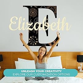 EGD Custom Name & Initial Astrology Wall Decals for Kids I Boho Decor for Teen Girl Room Decor with Moon Wall Decal I Sun Moon Stars Decor for Girls Bedroom (E. Astral)