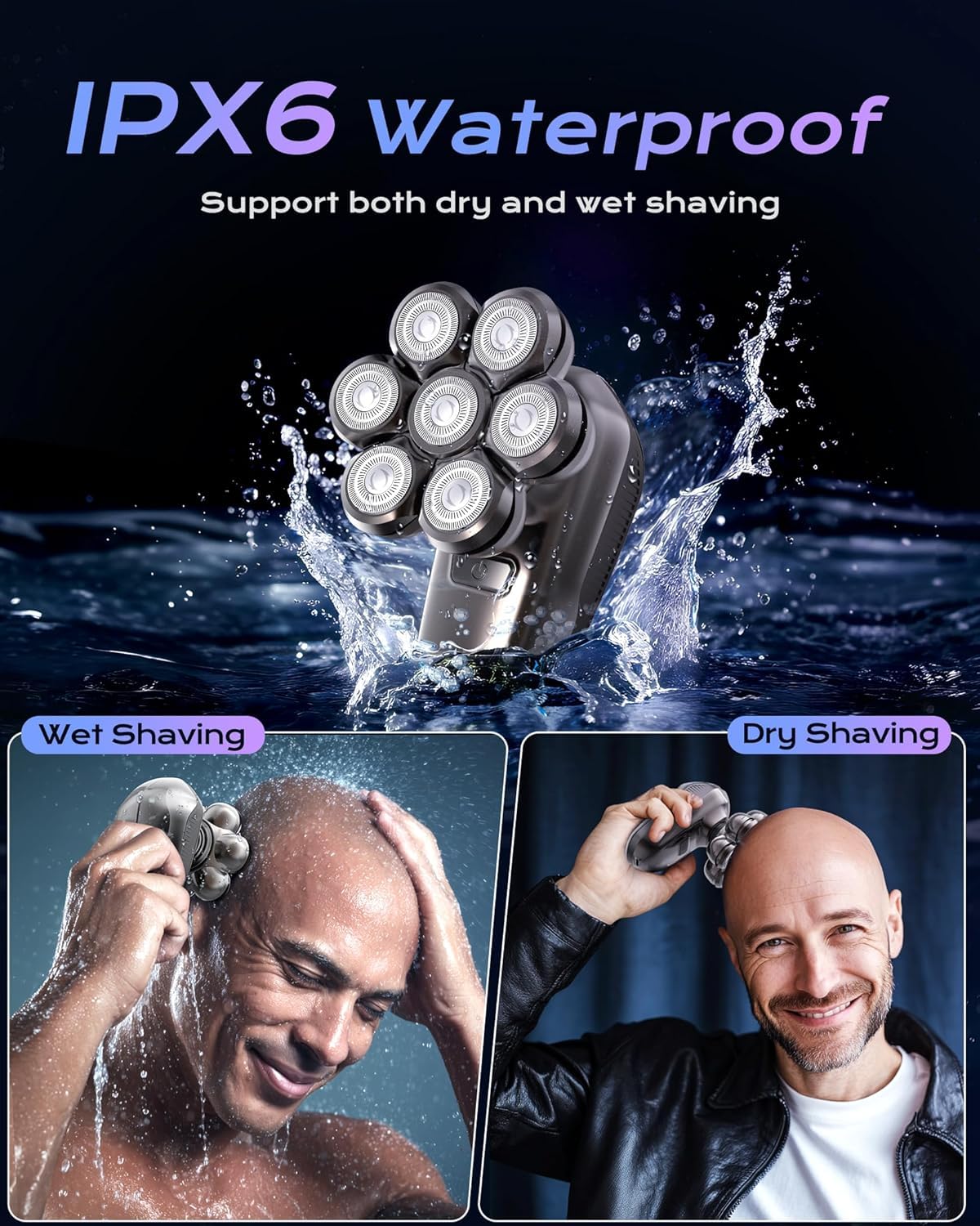 Glatzen Rasierer Herren, Upgrade-7D Kopfrasierer Glatze, Elektrischer Nass-/Trockenrasierer wasserdicht IPX7 mit Magnetische Schwebender Kopf & LED-Anzeige, Bart Nasenhaar Trimmer Pflege Kit
