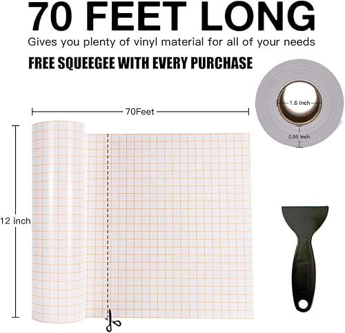 Miniatura 2 de Cinta de transferencia para vinilo 12 pulgadas x 70 pies con cuadrícula naranja de alineación para vinilo adhesivo Cinta con adhesión media para