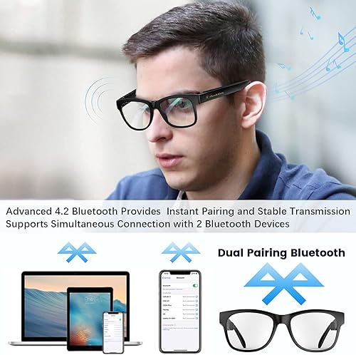 Miniatura 6 de Lentes inteligentes de conducción ósea Bluetooth con auriculares abiertos, lentes fotocromáticos de bloqueo de luz azul, IPX6 impermeable, llamadas