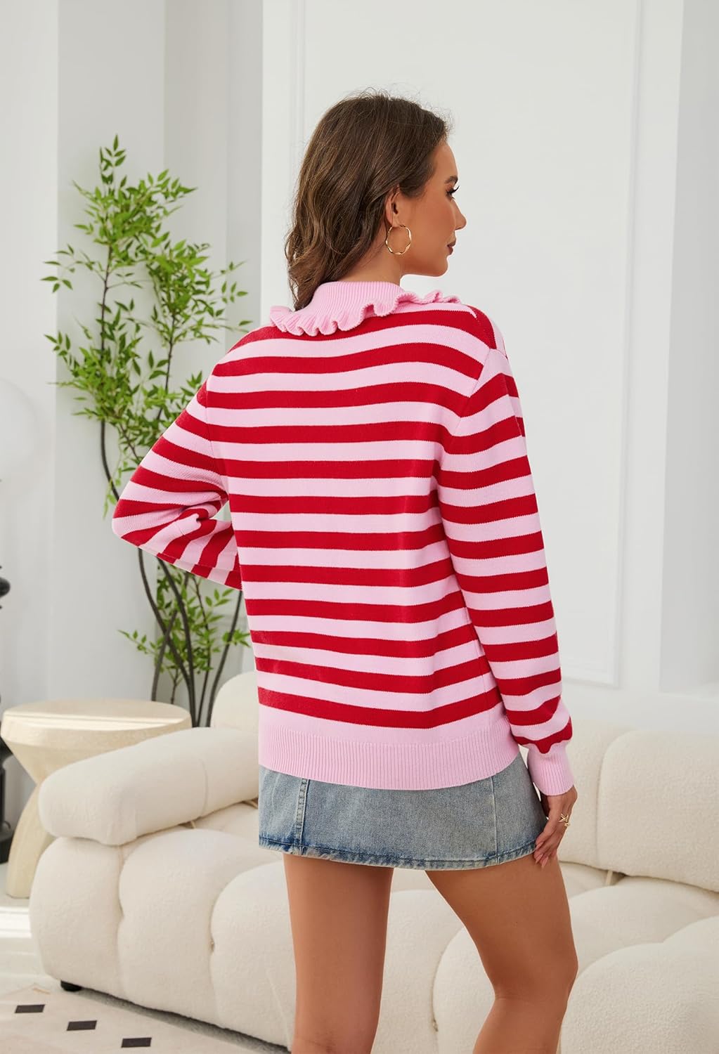 CCTOO Womens Fall Sweaters: Peter Pan Collar Cute Long Sleeve Button Knit Casual Pullover Tops