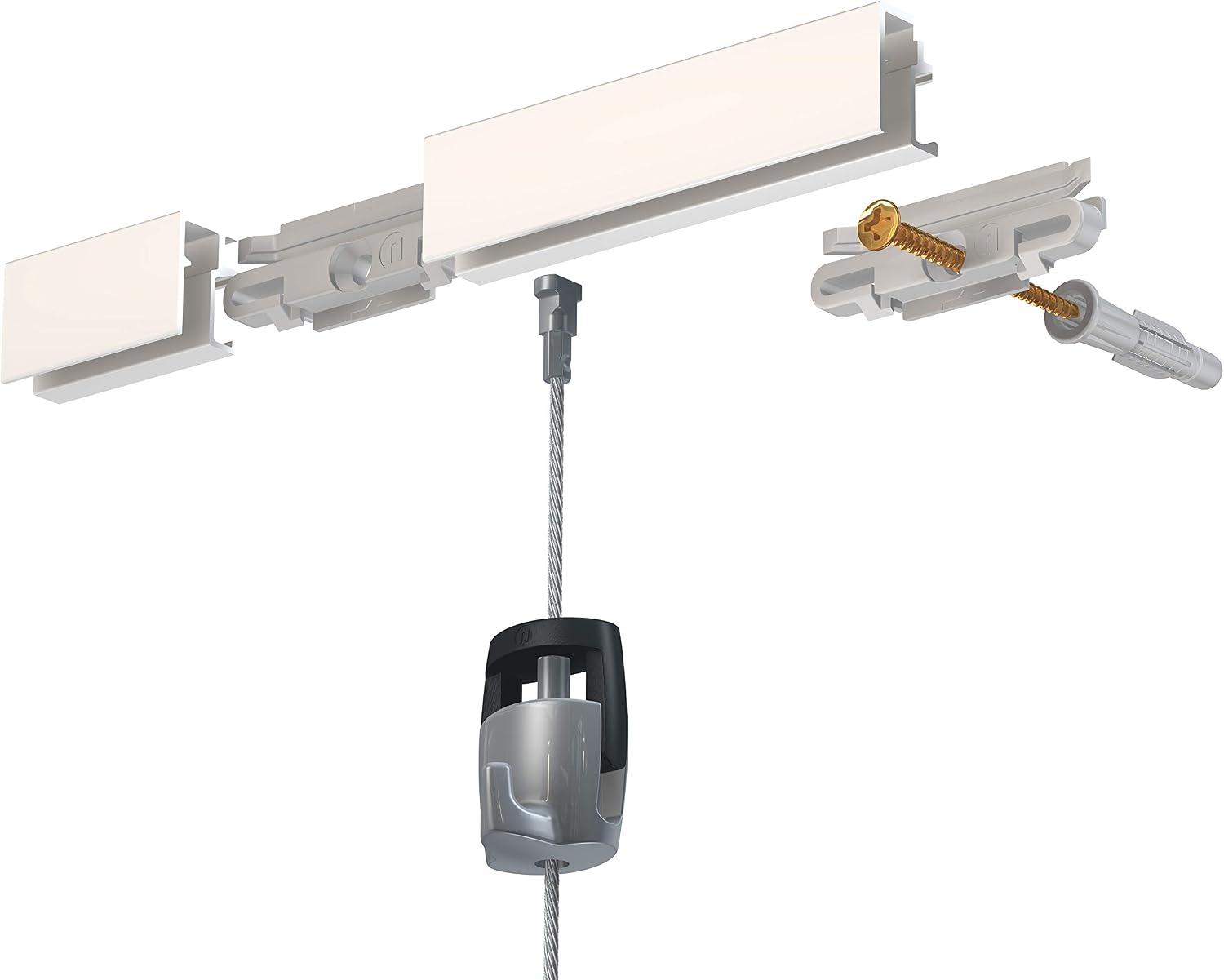 Art Hanging Gallery Rail System 6.5ft Long 2 4.9ft Perlons 2 Adjustable Hooks