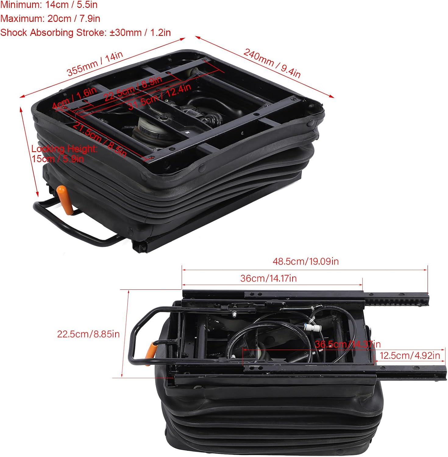 aqxreight Seat Shock Absorbing Base Heavy Duty Forged Steel Mechanical Seat Damping Base with Dust Cover for Rv Trucks Construction Machinery Tractors and Long Ensuring Use Damage and Duty