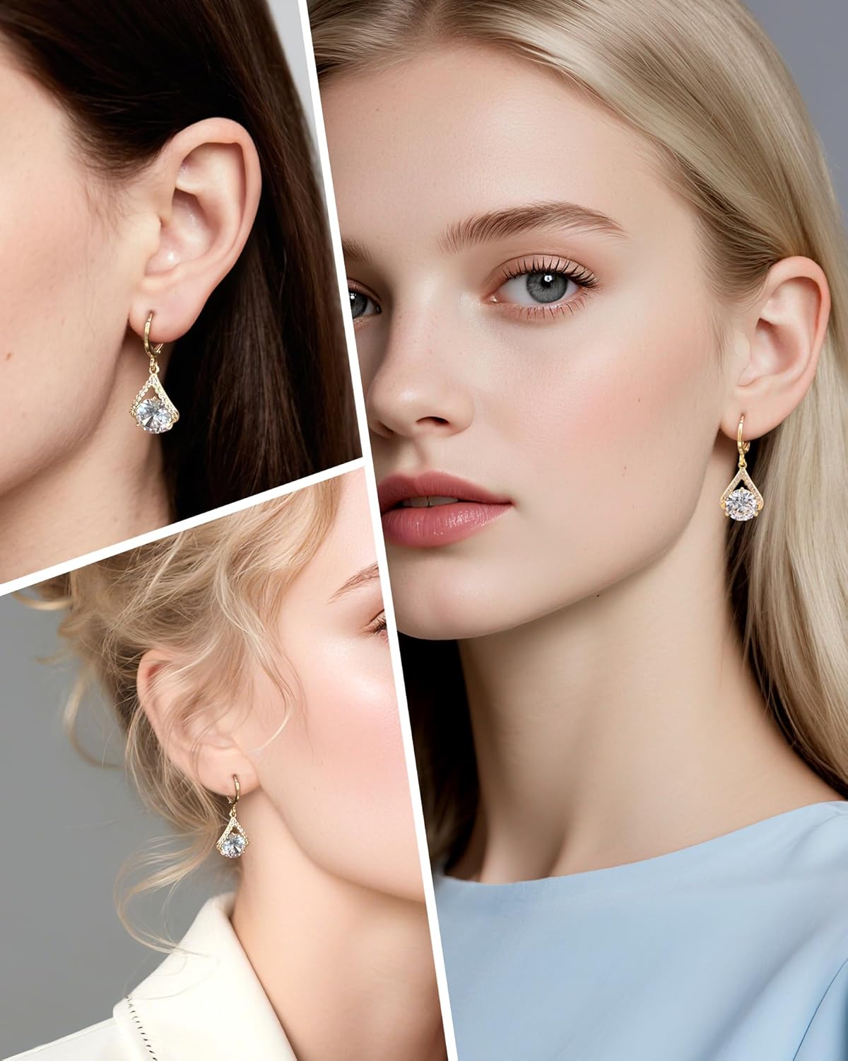 14K Gold Plated Round CZ Drop Dangle Earrings with 10MM Cubic Zirconia, Hypoallergenic Small Gold Huggie Hoop Earrings, Accents for Everyday Elegance - Image 5