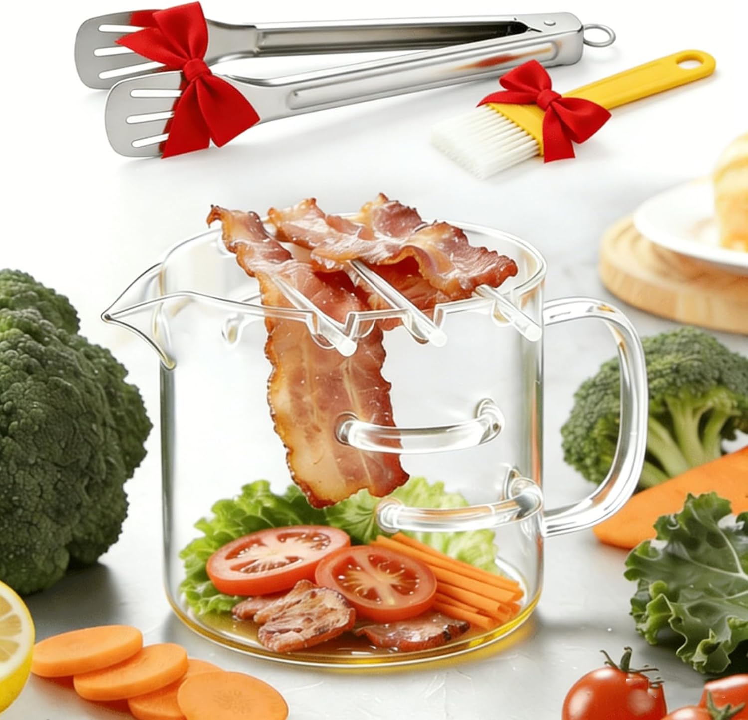 Glass Microwave Bacon Cooker, 2026 Upgrade Glass Bacon Grill, Heat Resistant, Non-Stick Oil, Multi Glasses Bacons Grill with Grease Rack, Great for Home, Dorm, Apartment & Time-Saving Cooking (1pcs)