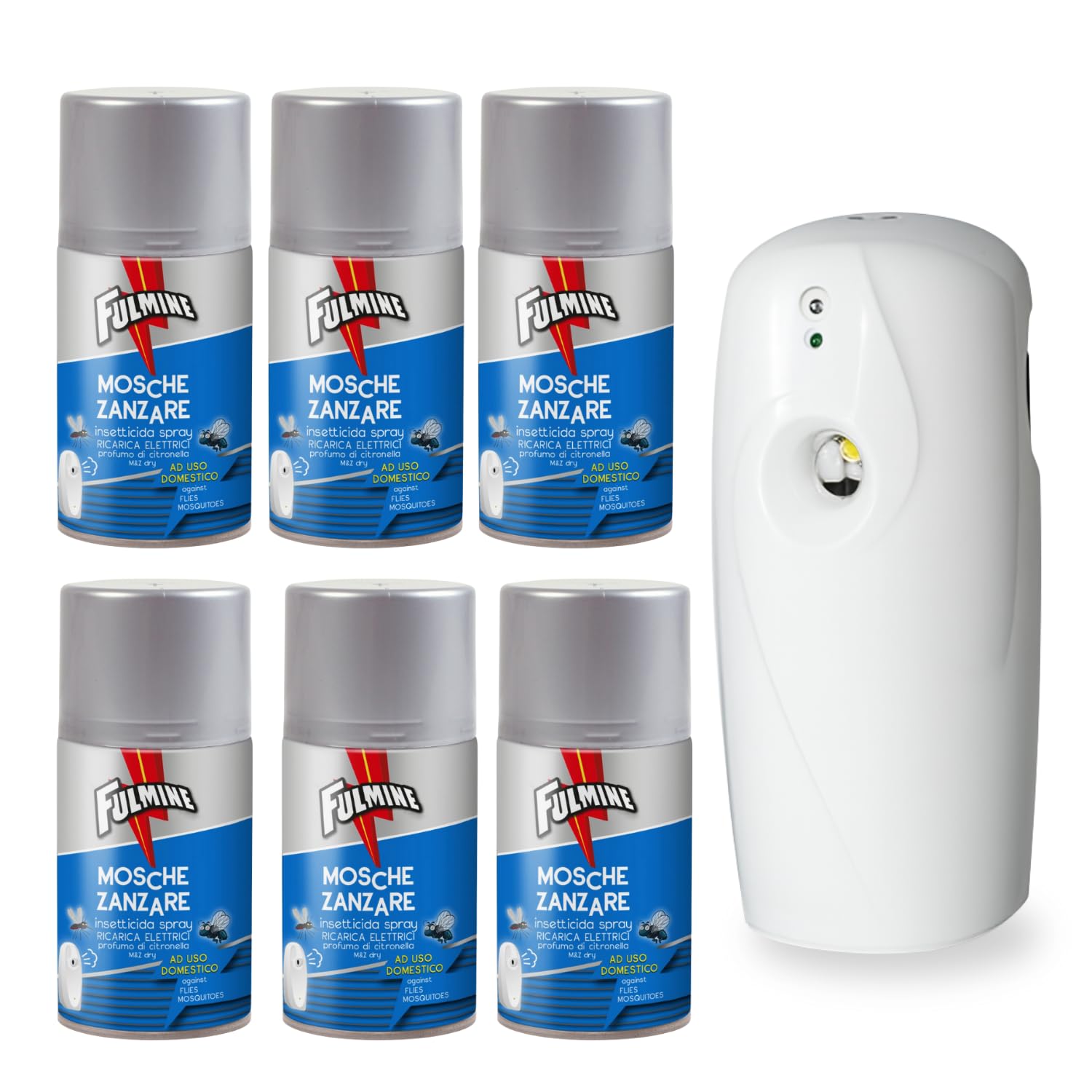 Palucart 6 Fulmine Insetticida Mosche & Zanzare 250ML più Erogatore Automatic Funzione Night And Day programmabile