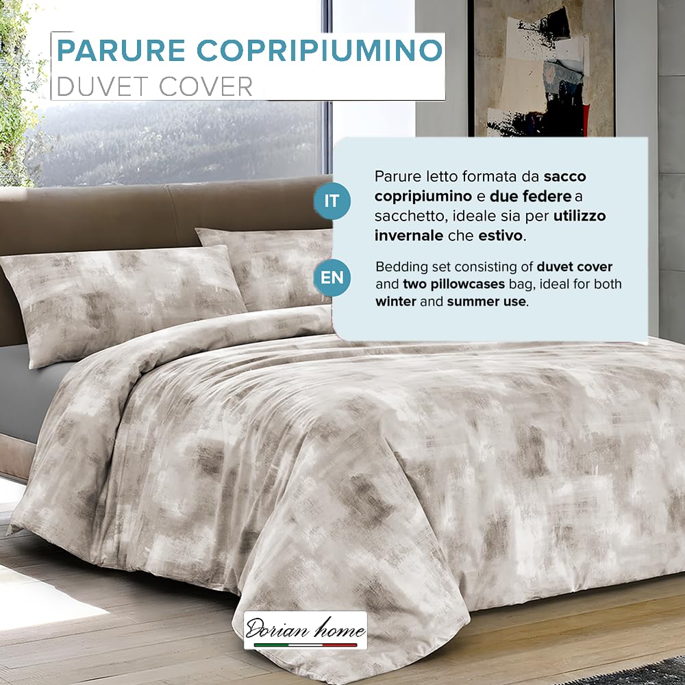 Dorian Home Parure Copripiumino Matrimoniale 250 x 210 cm, Copripiumino Matrimoniale Cotone, Realizzato in 100% Morbido e Puro Cotone, Made In Italy, Fantasia Nebula Beige