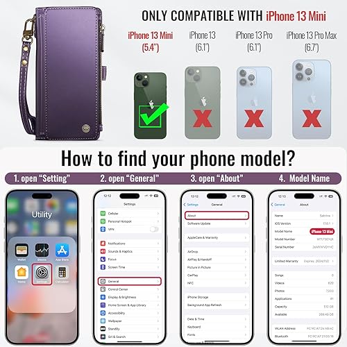 Miniatura 51 de Defencase Compatible with iPhone 13 Mini Case Wallet with RFID Blocking Card Holder for Women Men, PU Leather Magnetic Snap Flip Zipper Strap Wallet