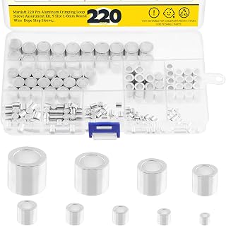 Mardatt 220 Pcs Aluminum Crimping Loop Sleeve Assortment Kit, 9 Size 1-8mm Round Wire Rope Stop Sleeve, Cable Ferrules End for Hanging and Securing Wire Rope Cable