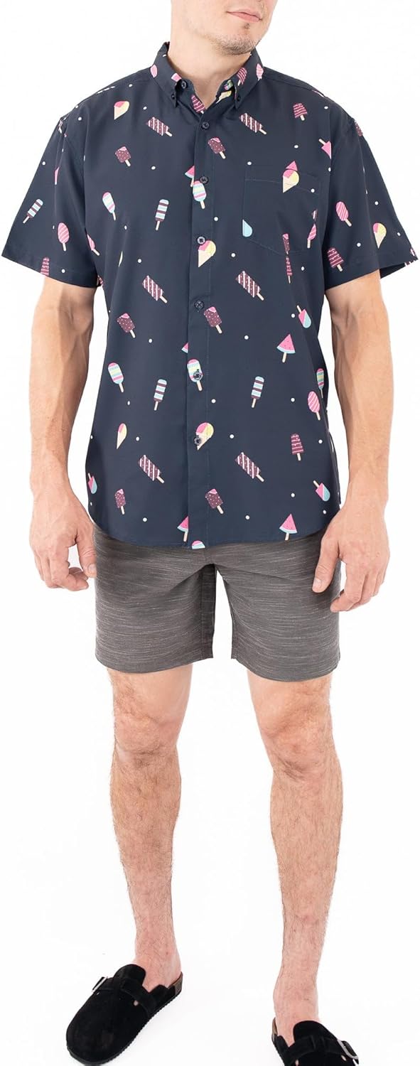 Men’s Short Sleeve Button Down Novelty Print Shirts – Casual Collared Summer Vacation Shirts for Men – Big & Tall Sizes S–4XL
