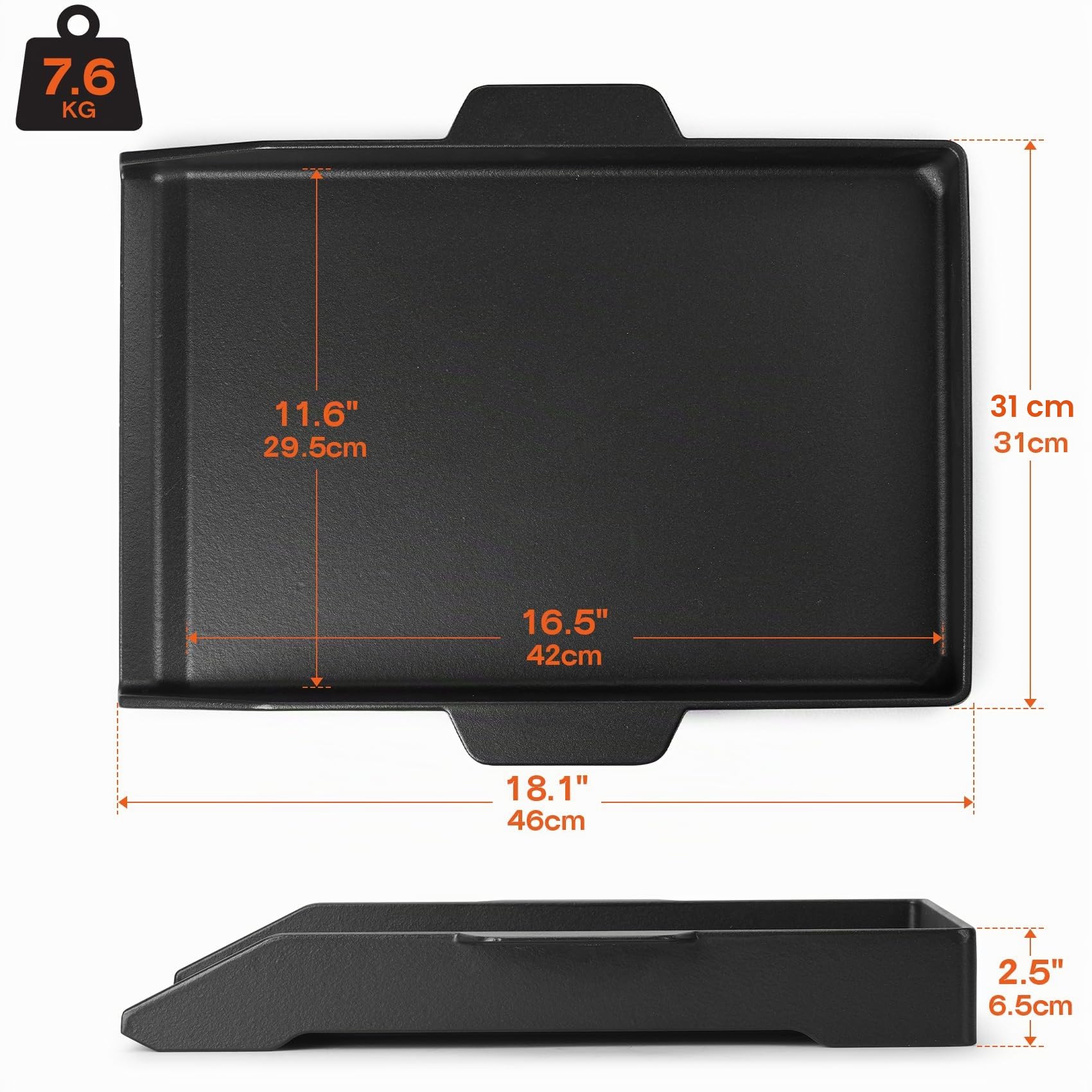 Onlyfire Piastra per Barbecue in Ghisa Smaltata, Piastra per Griglia con Rivestimento Antiaderente e Pareti Laterali Extra Alte per Piano Cottura, Grill a Gas e a Carbonella, 46 × 31× 6.5 cm