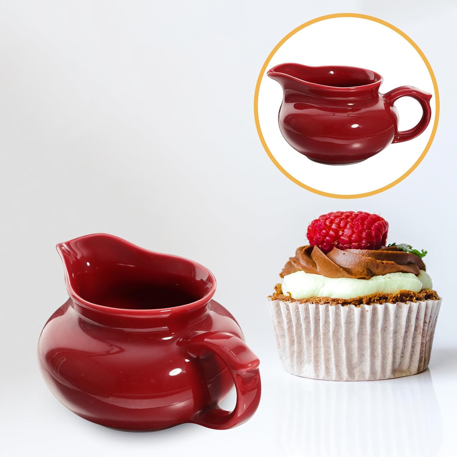 Ceramic Gravy Boat Sauce Accessory Red Porcelain Household Sauce Dispenser for Dining Table and Entertaining